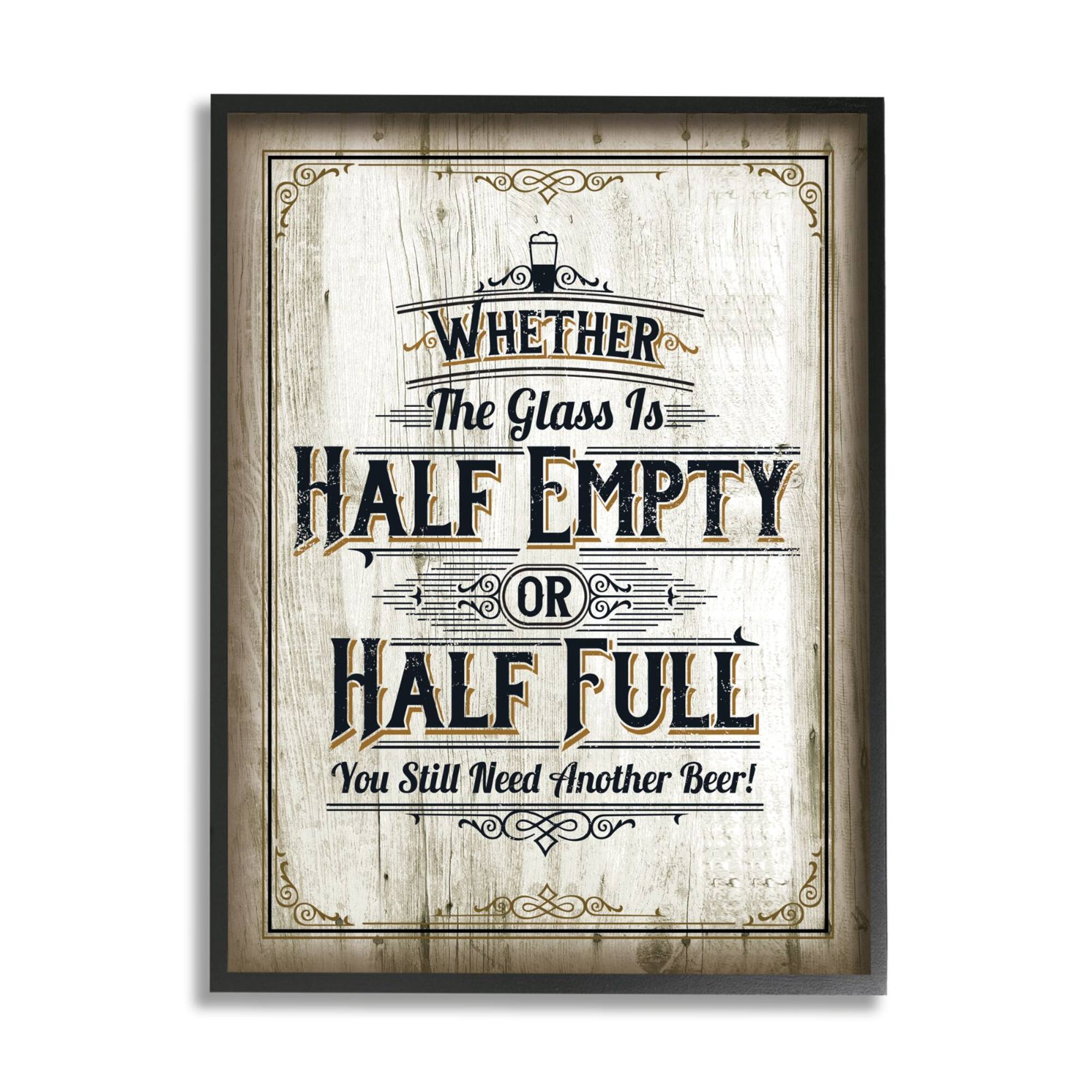 Stupell Industries Half Empty Beer Sign Bar Room Word Design Framed Wall Art